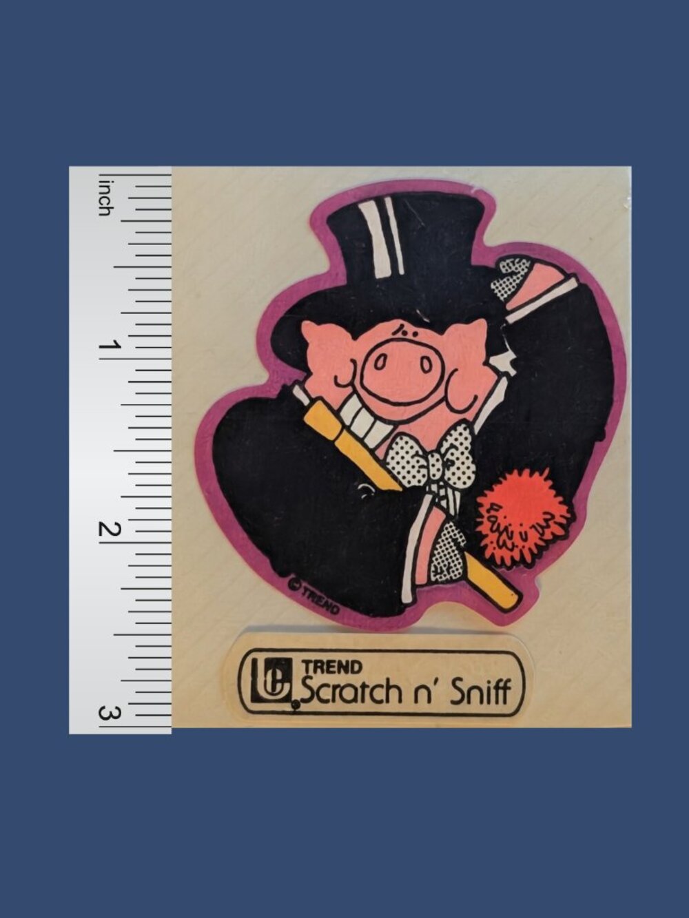 5/$25 Vintage 80s Used Trend Tuxedo Pig Scratch and Sniff Carnation Sticker